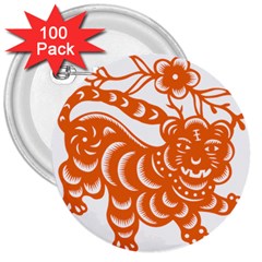 Chinese Zodiac Signs Tiger Star Orangehoroscope 3  Buttons (100 Pack)  by Mariart