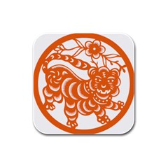 Chinese Zodiac Signs Tiger Star Orangehoroscope Rubber Square Coaster (4 Pack)  by Mariart