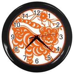 Chinese Zodiac Signs Tiger Star Orangehoroscope Wall Clocks (black) by Mariart