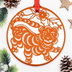 Chinese Zodiac Signs Tiger Star Orangehoroscope Round Ornament (two Sides) by Mariart