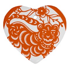 Chinese Zodiac Signs Tiger Star Orangehoroscope Heart Ornament (two Sides) by Mariart