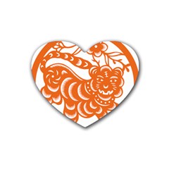 Chinese Zodiac Signs Tiger Star Orangehoroscope Heart Coaster (4 Pack)  by Mariart