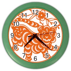 Chinese Zodiac Signs Tiger Star Orangehoroscope Color Wall Clocks by Mariart