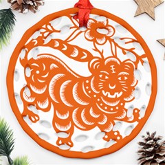 Chinese Zodiac Signs Tiger Star Orangehoroscope Ornament (round Filigree) by Mariart