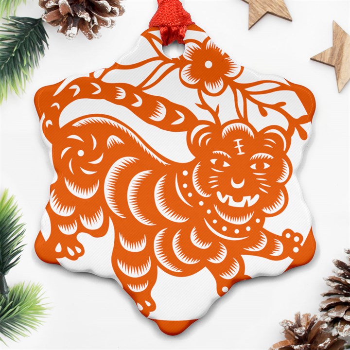 Chinese Zodiac Signs Tiger Star Orangehoroscope Snowflake Ornament (Two Sides)