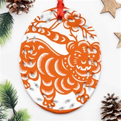 Chinese Zodiac Signs Tiger Star Orangehoroscope Ornament (oval Filigree) by Mariart