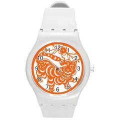 Chinese Zodiac Signs Tiger Star Orangehoroscope Round Plastic Sport Watch (m) by Mariart