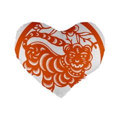 Chinese Zodiac Signs Tiger Star Orangehoroscope Standard 16  Premium Flano Heart Shape Cushions by Mariart