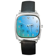 Flower Back Blue Green Sun Fly Square Metal Watch by Mariart