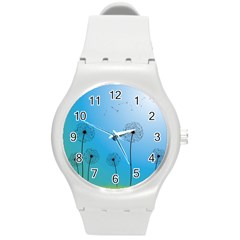 Flower Back Blue Green Sun Fly Round Plastic Sport Watch (m) by Mariart