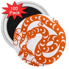 Chinese Zodiac Horoscope Snake Star Orange 3  Magnets (100 pack)