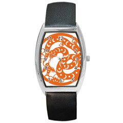 Chinese Zodiac Horoscope Snake Star Orange Barrel Style Metal Watch