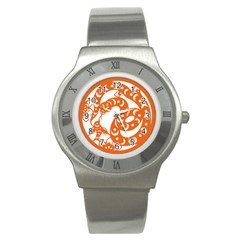 Chinese Zodiac Horoscope Snake Star Orange Stainless Steel Watch