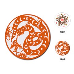 Chinese Zodiac Horoscope Snake Star Orange Playing Cards (Round) 