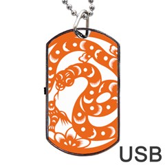 Chinese Zodiac Horoscope Snake Star Orange Dog Tag Usb Flash (one Side) by Mariart