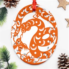 Chinese Zodiac Horoscope Snake Star Orange Ornament (Oval Filigree)