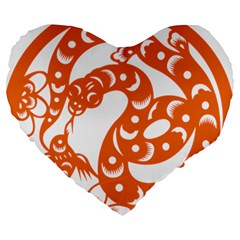 Chinese Zodiac Horoscope Snake Star Orange Large 19  Premium Heart Shape Cushions