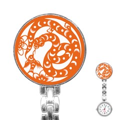 Chinese Zodiac Horoscope Snake Star Orange Stainless Steel Nurses Watch