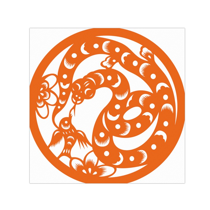 Chinese Zodiac Horoscope Snake Star Orange Small Satin Scarf (Square)