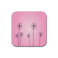 Flower Back Pink Sun Fly Rubber Coaster (square)  by Mariart