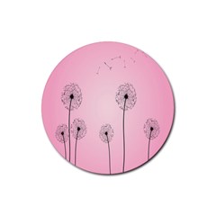 Flower Back Pink Sun Fly Rubber Round Coaster (4 Pack)  by Mariart