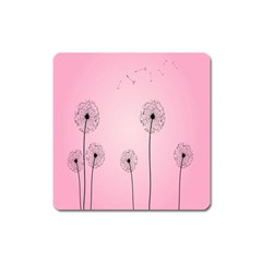 Flower Back Pink Sun Fly Square Magnet