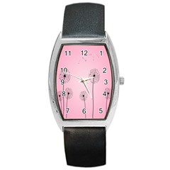 Flower Back Pink Sun Fly Barrel Style Metal Watch by Mariart