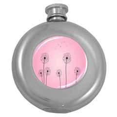 Flower Back Pink Sun Fly Round Hip Flask (5 Oz) by Mariart