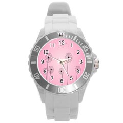 Flower Back Pink Sun Fly Round Plastic Sport Watch (l) by Mariart