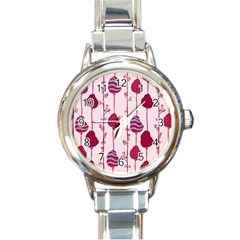 Flower Floral Mpink Frame Round Italian Charm Watch by Mariart