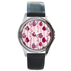 Flower Floral Mpink Frame Round Metal Watch