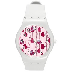 Flower Floral Mpink Frame Round Plastic Sport Watch (m) by Mariart