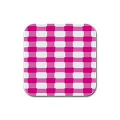 Hot Pink Brush Stroke Plaid Tech White Rubber Square Coaster (4 Pack)  by Mariart