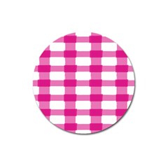 Hot Pink Brush Stroke Plaid Tech White Magnet 3  (round) by Mariart