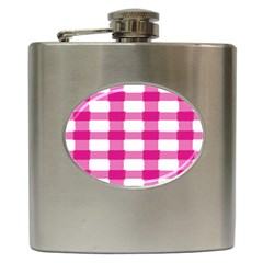 Hot Pink Brush Stroke Plaid Tech White Hip Flask (6 Oz) by Mariart