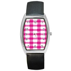 Hot Pink Brush Stroke Plaid Tech White Barrel Style Metal Watch by Mariart