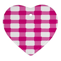 Hot Pink Brush Stroke Plaid Tech White Heart Ornament (two Sides) by Mariart