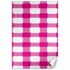 Hot Pink Brush Stroke Plaid Tech White Canvas 12  X 18   by Mariart