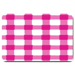 Hot Pink Brush Stroke Plaid Tech White Large Doormat  by Mariart