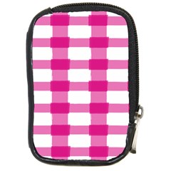 Hot Pink Brush Stroke Plaid Tech White Compact Camera Cases by Mariart