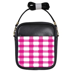 Hot Pink Brush Stroke Plaid Tech White Girls Sling Bags by Mariart