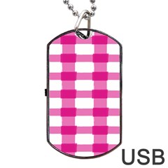 Hot Pink Brush Stroke Plaid Tech White Dog Tag Usb Flash (two Sides) by Mariart