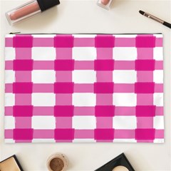 Hot Pink Brush Stroke Plaid Tech White Cosmetic Bag (xxl)  by Mariart