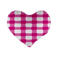 Hot Pink Brush Stroke Plaid Tech White Standard 16  Premium Flano Heart Shape Cushions by Mariart