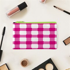 Hot Pink Brush Stroke Plaid Tech White Cosmetic Bag (xs) by Mariart