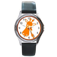 Giraffe Animals Face Orange Round Metal Watch