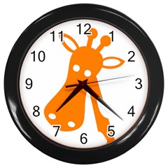 Giraffe Animals Face Orange Wall Clocks (black) by Mariart