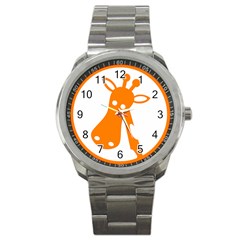 Giraffe Animals Face Orange Sport Metal Watch by Mariart