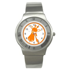 Giraffe Animals Face Orange Stainless Steel Watch by Mariart