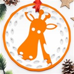 Giraffe Animals Face Orange Ornament (Round Filigree) Front